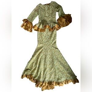 Nigerian lace Aso Ebi two-piece set peplum top with dramatic ruffled sleeves